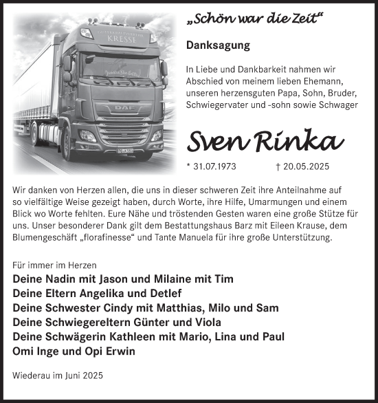 Traueranzeige von Sven Rinka von WochenKurier
