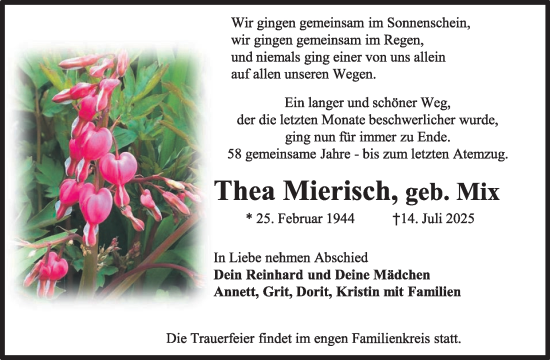 Traueranzeige von Thea Mierisch von WochenKurier