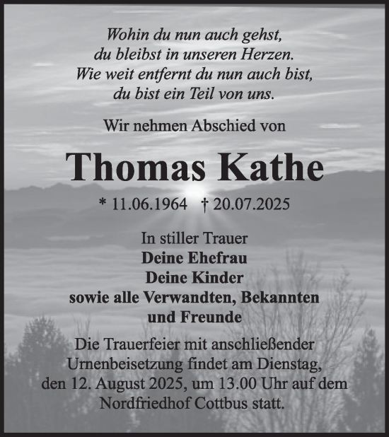 Traueranzeige von Thomas Kathe von WochenKurier
