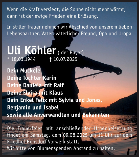 Traueranzeige von Uli Köhler von WochenKurier