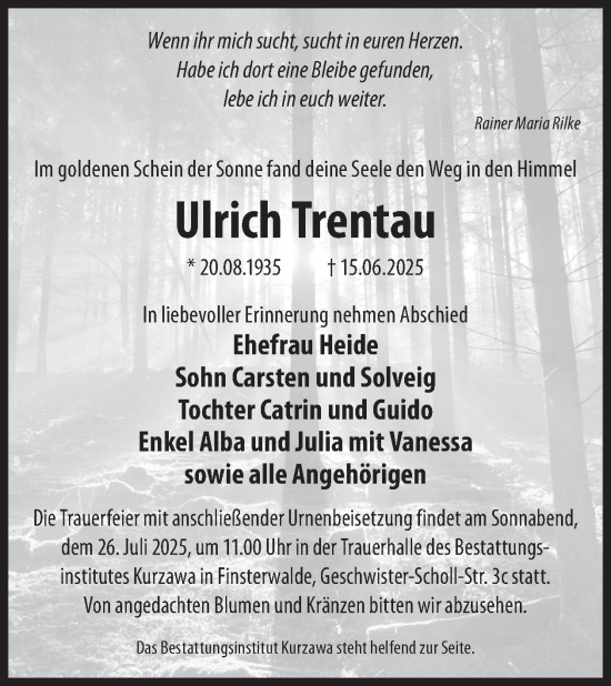Traueranzeige von Ulrich Trentau von WochenKurier