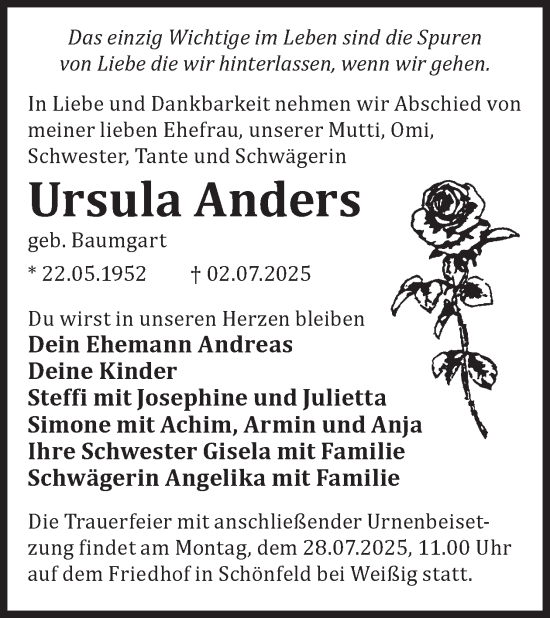 Traueranzeige von Ursula Anders von WochenKurier