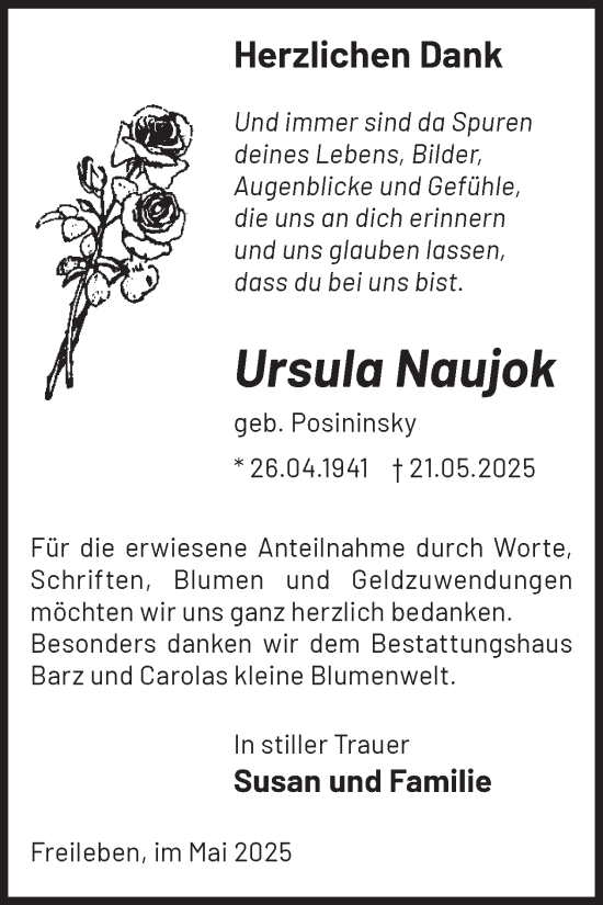 Traueranzeige von Ursula Naujok von WochenKurier