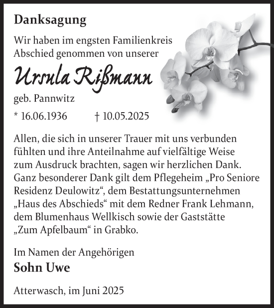 Traueranzeige von Ursula Rißmann von WochenKurier