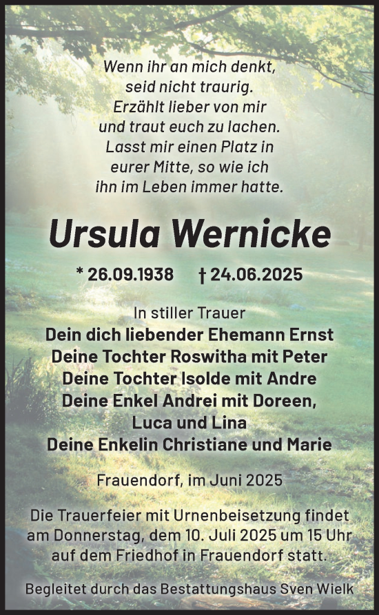 Traueranzeige von Ursula Wernicke von WochenKurier