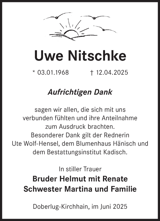 Traueranzeige von Uwe Nitschke von WochenKurier