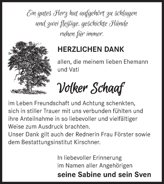 Traueranzeige von Volker Schaaf von WochenKurier