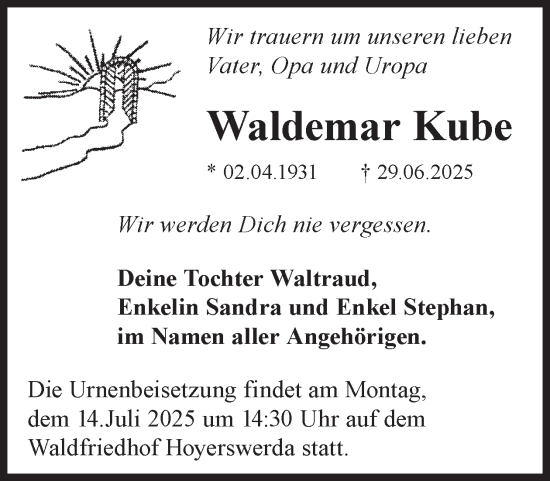 Traueranzeige von Waldemar Kube von WochenKurier