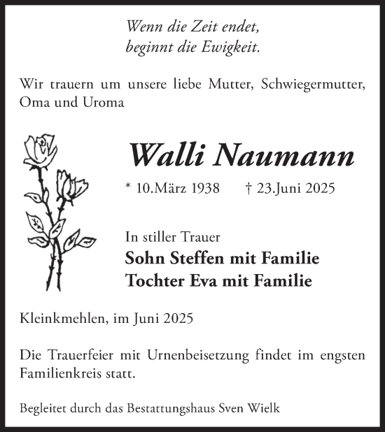 Traueranzeige von Walli Naumann von WochenKurier