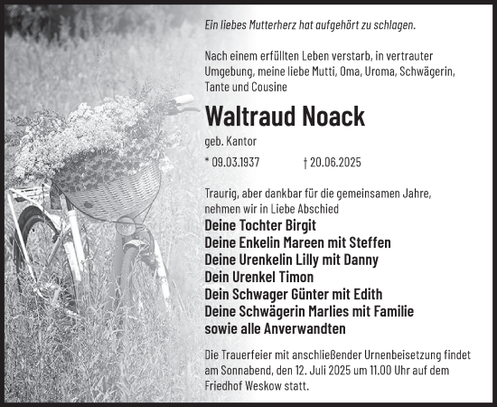 Traueranzeige von Waltraud Noack von WochenKurier