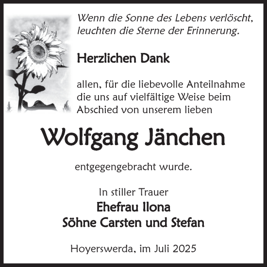 Traueranzeige von Wolfgang Jänchen von WochenKurier