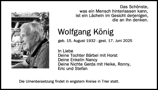 Traueranzeige von Wolfgang König von WochenKurier