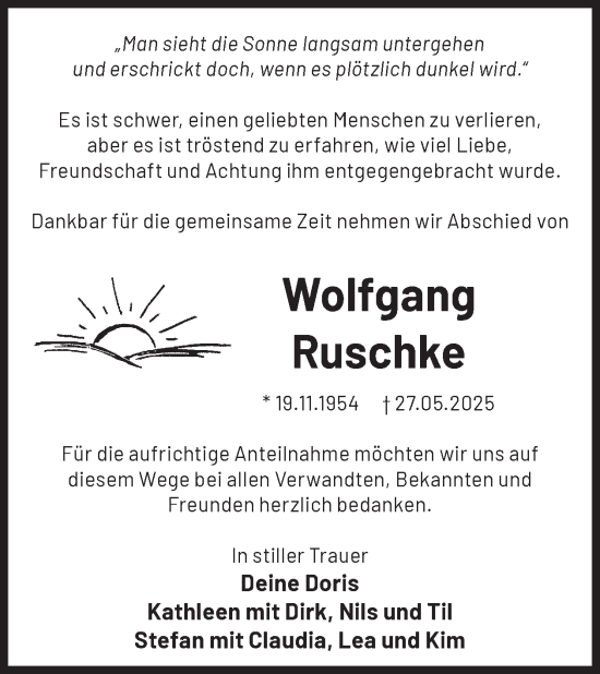Traueranzeige von Wolfgang Ruschke von WochenKurier
