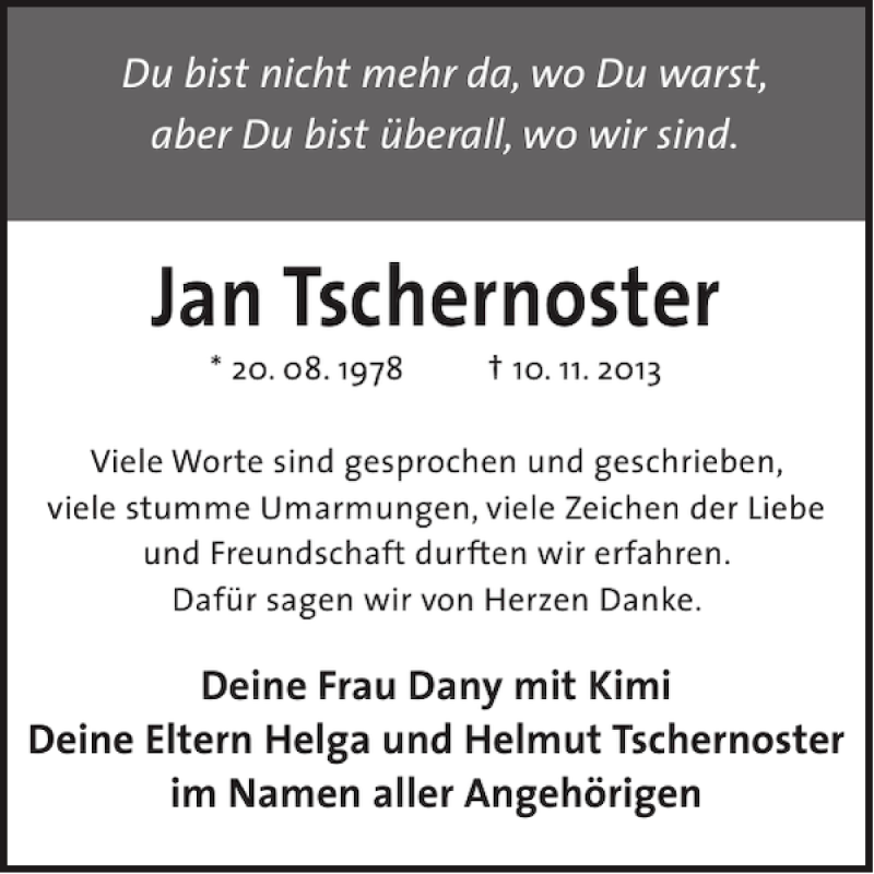  Traueranzeige für Jan Tschernoster vom 04.12.2013 aus WochenKurier