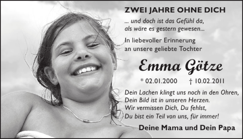  Traueranzeige für Emma Götze vom 13.02.2013 aus WochenKurier
