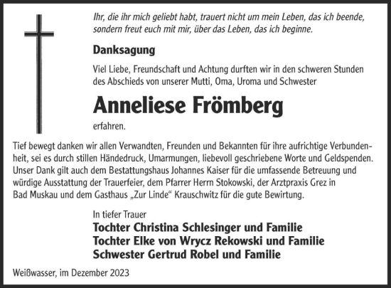 Traueranzeige von Anneliese Frömberg von WochenKurier