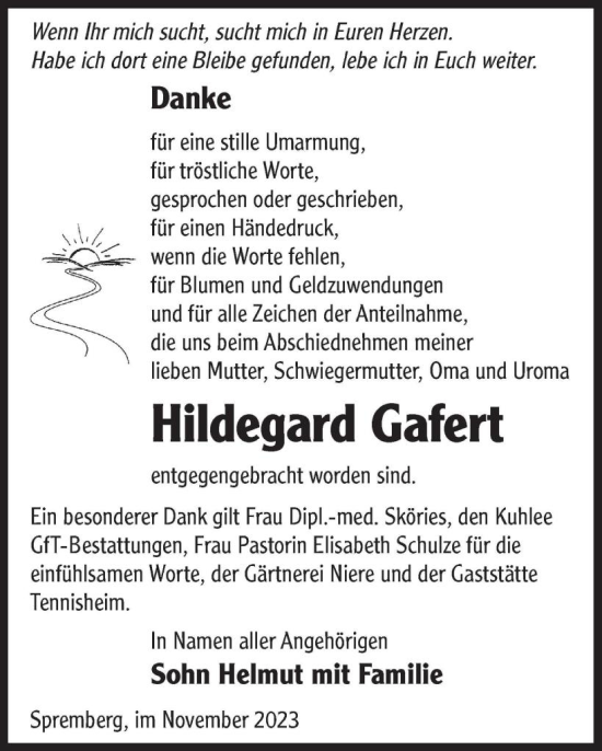 Traueranzeige von Hildegard Gafert von WochenKurier