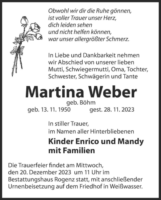 Traueranzeige von Martina Weber von WochenKurier