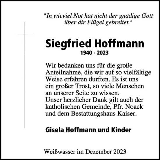 Traueranzeige von Siegfried Hoffmann von WochenKurier