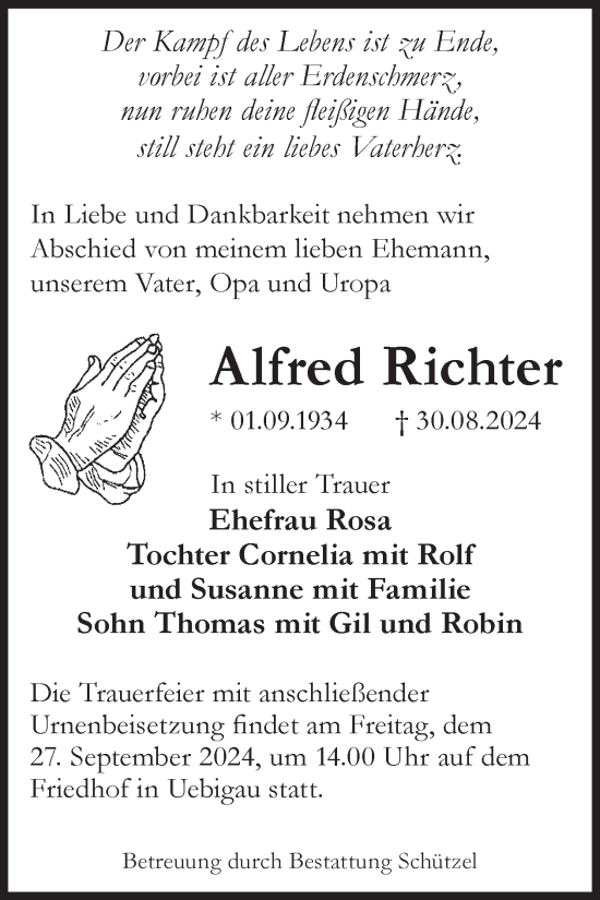 Traueranzeige von Alfred Richter von WochenKurier