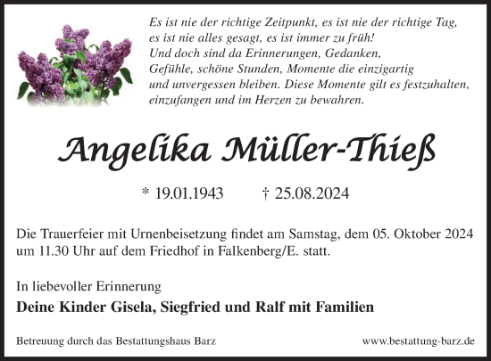 Traueranzeige von Angelika Müller-Thieß von WochenKurier