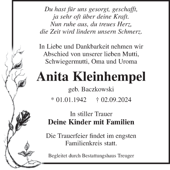 Traueranzeige von Anita Kleinhempel von WochenKurier