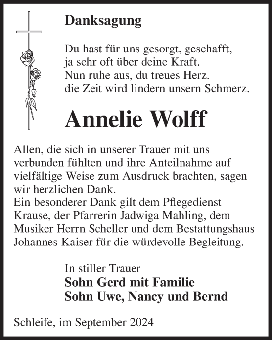 Traueranzeige von Annelie Wolff von WochenKurier