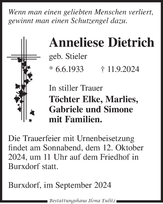 Traueranzeige von Anneliese Dietrich von WochenKurier