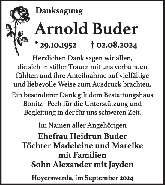 Traueranzeige von Arnold Buder von WochenKurier