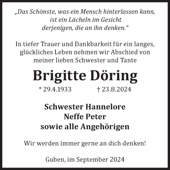 Traueranzeige von Brigitte Döring von WochenKurier