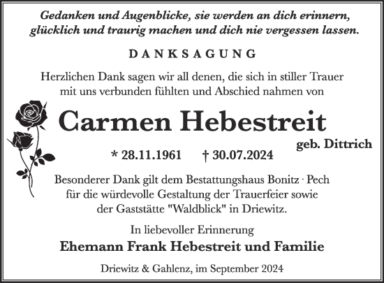 Traueranzeige von Carmen Hebestreit von WochenKurier