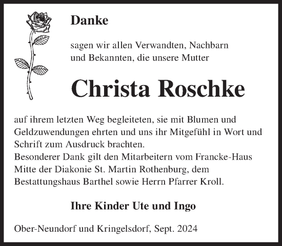 Traueranzeige von Christa Roschke von WochenKurier