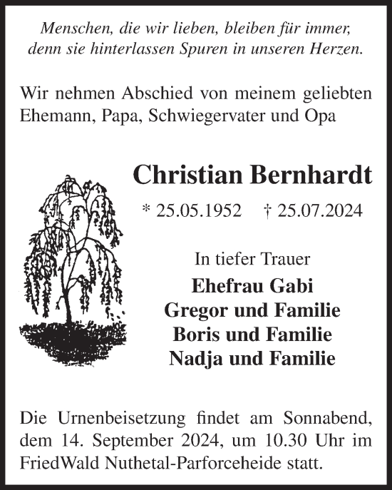 Traueranzeige von Christian Bernhardt von WochenKurier