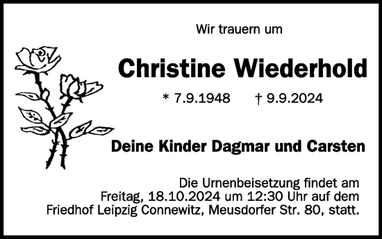 Traueranzeige von Christine Wiederhold von WochenKurier