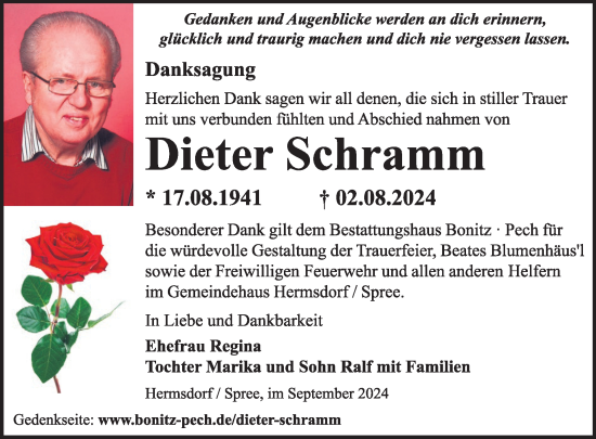 Traueranzeige von Dieter Schramm von WochenKurier