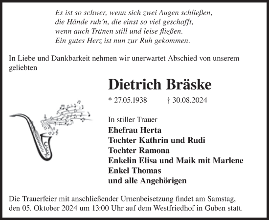 Traueranzeige von Dietrich Bräske von WochenKurier