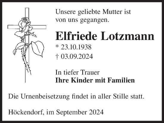 Traueranzeige von Elfriede Lotzmann von WochenKurier