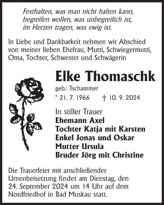 Traueranzeige von Elke Thomaschk von WochenKurier