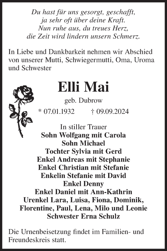 Traueranzeige von Elli Mai von WochenKurier