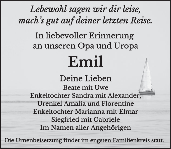 Traueranzeige von Emil  von WochenKurier