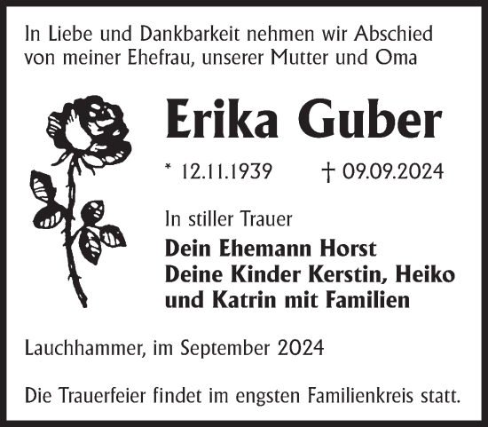 Traueranzeige von Erika Guber von WochenKurier