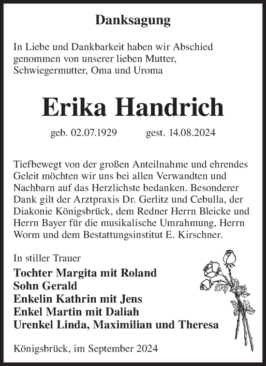 Traueranzeige von Erika Handrich von WochenKurier