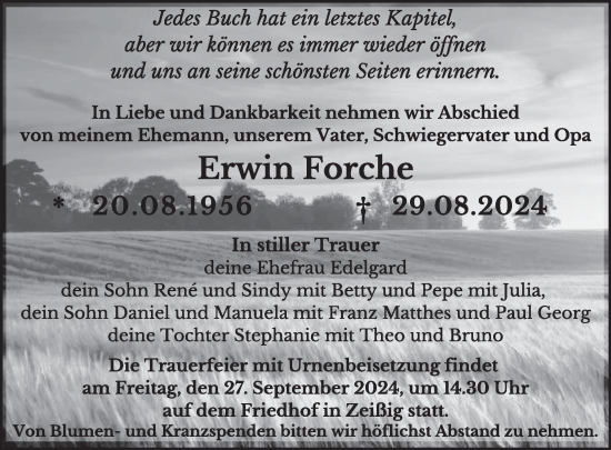 Traueranzeige von Erwin Forche von WochenKurier