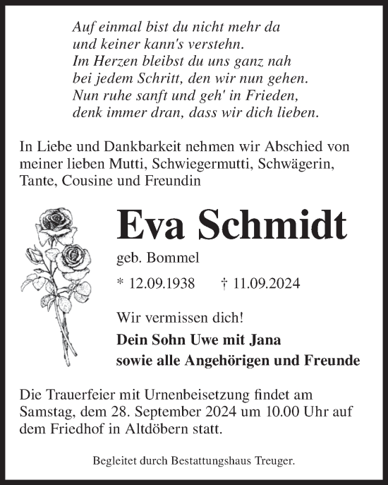 Traueranzeige von Eva Schmidt von WochenKurier