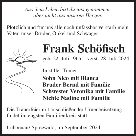 Traueranzeige von Frank Schöfisch von WochenKurier