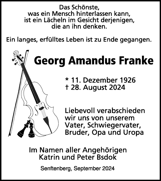 Traueranzeige von Georg Amandus Franke von WochenKurier