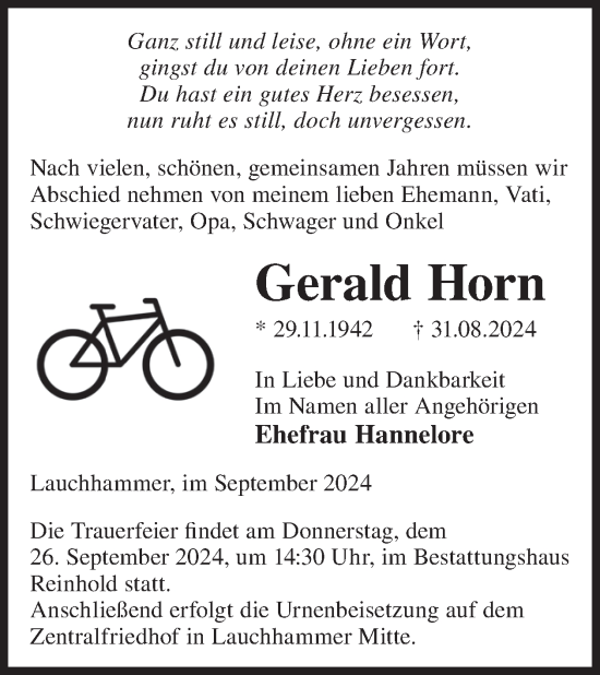 Traueranzeige von Gerald Horn von WochenKurier