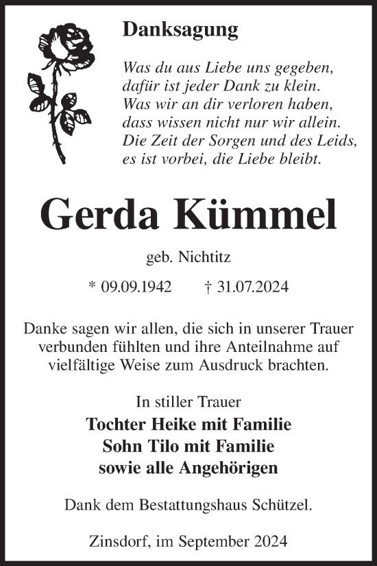 Traueranzeige von Gerda Kümmel von WochenKurier