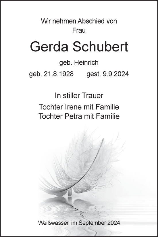 Traueranzeige von Gerda Schubert von WochenKurier