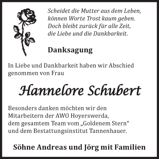 Traueranzeige von Hannelore Schubert von WochenKurier